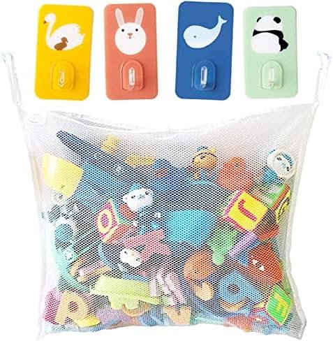 45 * 35cm Filet pour Jouet de Bain Rangement Jouets Bain -avec 4 Crochets Amusants