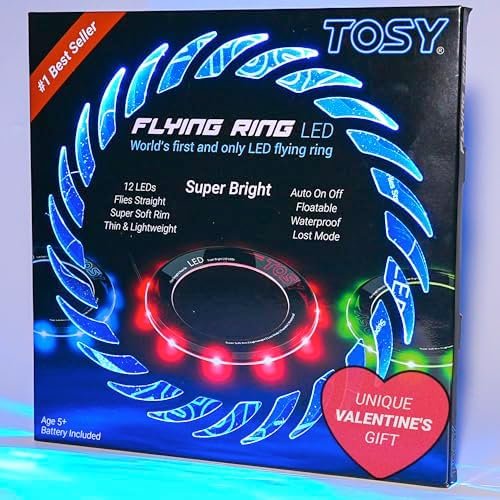Anneau Volant TOSY - 16 Millions de Couleurs RVB ou 12 LED, Lumineux, Mode Perdu, allumage Automatique, sûr et Doux, étanche, Frisbee léger, Cadeau d'anniversaire, de Camping pour garçon/Fille/Enfant