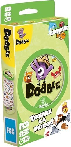 Asmodee - DOBBLE ANIMAUX - Jeu de Cartes pour Enfants dès 6 ans - Jeu de Société de Rapidité - Trouvez la Paire - Boite Métal pour Voyage - 2 à 8 joueurs - 15 min - En Français - Zygomatic