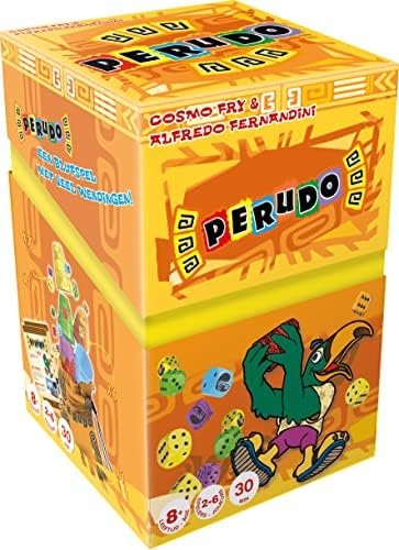 Asmodee - Perudo - Jeu de Dés et de Bluff pour Enfants dès 8 ans - Jeu d'Ambiance et Stratégie Familial avec 5 Dés & 1 Gobelet - Jeu de Société avec Sac de Voyage - 2 à 6 Joueurs - Partie 30 Min