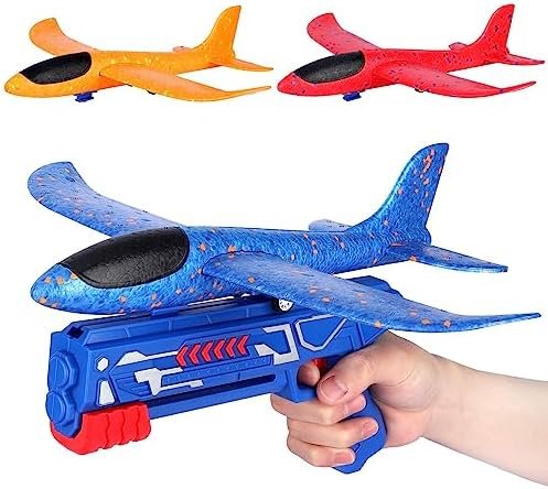 Avion Polystyrene Jouet Planeur Enfant Jeux Extérieur Interactif Avion en Mousse Volant avec Pistolet Catapulte Jeu Lancer Maquette Avion Cadeau Enfant Anniversaire Garçon Fille 3 4 5 6 7 8 9 10 Ans