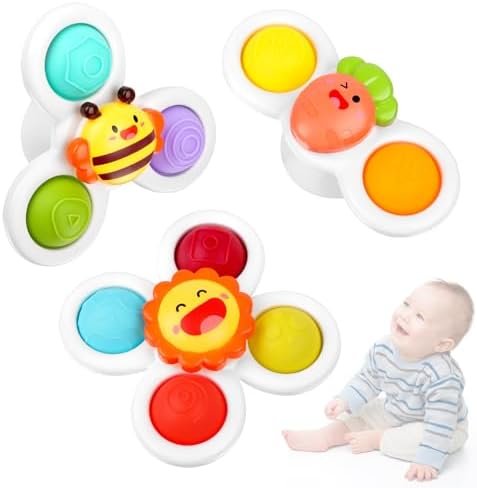 Baby Ventouse Chaise Haute Dès 12 Mois, 3PCS Bébé Jouets De Bain,Mignons Ventouses Rotatives Jouets,Bébé Jouets Cadeau ,D'éveil Jouet Bain Bébé Cadeau Enfant 7 8 9 10 11 Mois 1 an Fille et Garçon