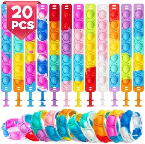 Bracelets Anti Stress Enfants Pop It Fidget Toys - Pop Style Bracelet Réglables d'ours en Silicone Doux Jouets Sensoriels à Bulles - Garçons Filles Anniversaires, Récompenses et Petits Cadeaux