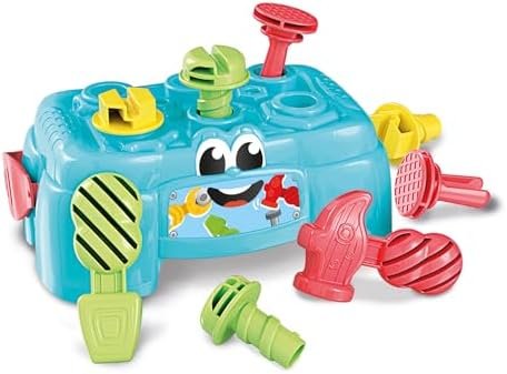 Clementoni - Atelier de Bricolage - 3 Outils : Marteau, Tournevis, Pince - 6 Accessoires Inclus - Caisse à Outils - Plastique 100% Recyclé - pour Enfants de 10 à 36 Mois