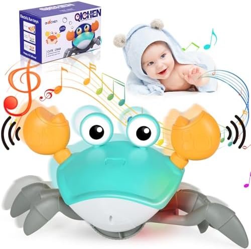 Crabe Qui Marche Bebe,Jouet Bebe 1 an,Jouet Rampant Amélioré pour Bébé,avec Interrupteur de Contrôle du Son et de La Vitesse,Rechargeable par USB, Cadeaux pour Enfants âgés de 6 Mois à 5 Ans