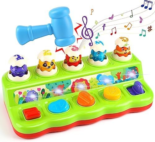 DINORUN Jouet Bebe 1 an, Jouet Montessori Pop Up avec Animaux Musique et Lumières Jeux Enfants 1 2 3 Ans Cadeau Bebe Fille Garcon 6 9 12 18 Mois