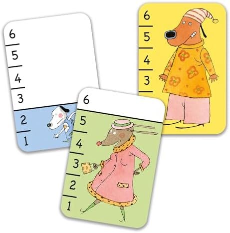DJECO Batawaf Jeu de 36 Cartes, 3 à 6 ans - Apprentissage des Jeux de Cartes - Développe Observation & Coopération - Compare la taille des Chiens ! Resistant et Amusant - 2 à 4 Joueurs