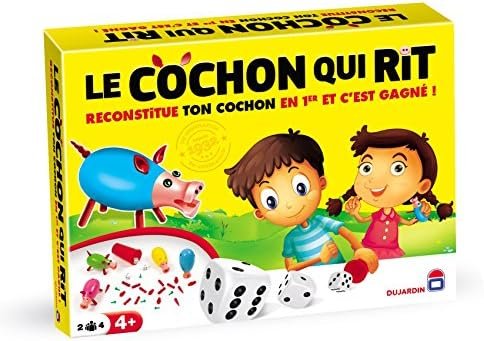 Dujardin - Le cochon qui rit à 4 - jeu de société - Reconstitue ton cochon en premier - 1 jouer en famille et entre amis - 2 à 4 joueurs - Dès 4 ans, Jaune