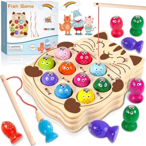 FAMKEEP Jeux Enfants 2 Ans,Jeux Montessori,Jouets en Bois Jeu de pêche,Jeux Magnetique Enfant,Cadeau Garçon Fille,Jeu de Peche Magnetique,Jeux Enfants Cadeau 2-5 Ans