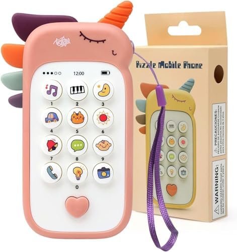 Felly Jouets Musical d'apprentissage Précoce de Téléphone de Simulation de Bébé/Enfant 1 an, 6,9,12 Mois, Jeux Educatif Cadeau Fille pour Plus de 6 Mois(Rose)