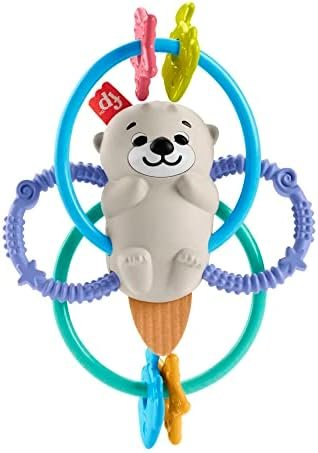 Fisher-Price Loutre à Tordre et Mordiller hochet haltère pour bébé à mordiller, sans BPA avec Anneaux Flexibles pour Les Nouveau-nés, Jouet d'Éveil, Dès 3 Mois, HJW12