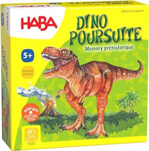 HABA - Jeux de Mémoire Préhistorique - Dino Poursuite - Jeu de société Enfant - Jeu de Dinosaure - Jeu éducatif - 5 Ans - 301068