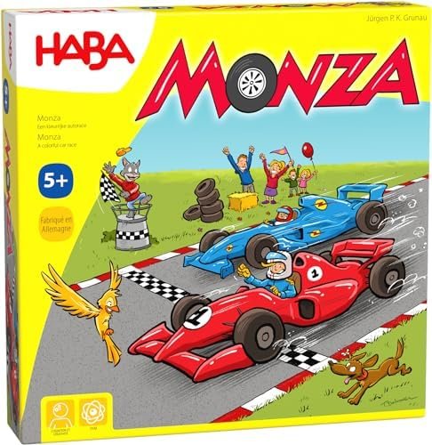 HABA- Monza - Jeu de Société Enfant - Course sur Plateau avec Voiture - Jeu Stratégique et Tactique - Voiture en Bois - 2 à 6 Joueurs - 5 Ans et Plus, 302204