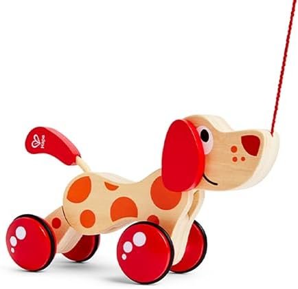 Hape Chien Jouet en Bois Enfant 1 an - Jouet à Tirer et Pousser - Motricité, Imagination & Dextérité de l'enfant - Jouet 1 an 100% Sûre - avec Ficelle Facile à Saisir pour Les Petites Mains