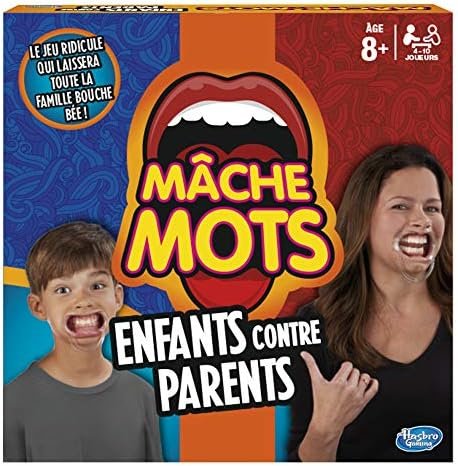 Hasbro Mâche-Mots Enfants Contre Parents, Jeu de Société Drôle et Rapide, Jeu d'Ambiance et de Soirée pour Toute la Famille, dès 8 Ans, Version Française