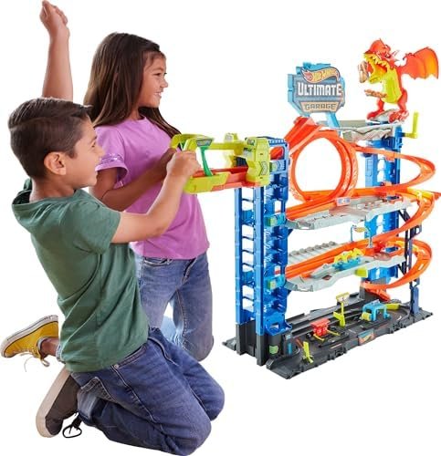 Hot Wheels Let’s Race Netflix - Coffret Jeu De Construction City Garage Ultime avec 2 Voitures, Rangement pour Plus De 50 Voitures Échelle 1:64, 4 Niveaux De Jeu, 5 Ans et Plus, HKX48
