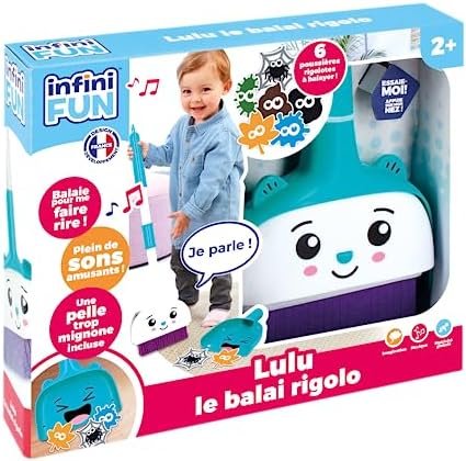 Infini Fun - Lulu Le Balai Rigolo - Le Premier Balai Qui Parle lorsqu’on balaie ! - Set Complet avec Le balais, la Pelle et des poussières rigolotes - Jouets d'imitation pour Enfants dès 2 Ans