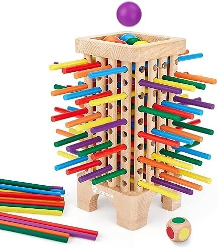 Japace Jeu Montessori Jeu de Société en Bois, 42 Bâtons en Bois Colorés Jeu de DésMathématiques Jouets Éducatifs 3 4 5 6 Ans, Jeu de Motricité Fine et Comptage Jeu de Familial et Voyage pour Enfants