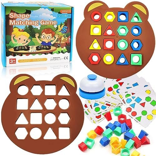 Jastown Jeu d'association en Formes d'ours,Jeu d'association de Formes géométriques,Shape Matching Game,Jouet éDucatif Sensoriel de Couleur,Formes géométriques Montessori Jeux educatif 3 à 12 Ans