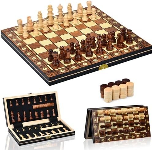 Jeu D'éChecs,2 en 1 Echiquier Magnetique,Echecs en Bois Pliable avec Emplacements De Rangement,pour Enfants Adultes, éChecs De Voyage,Jeux De Stratégie(29 * 29cm)