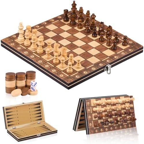 Jeu D'éChecs,3 en 1 Echiquier Magnetique,éChiquier en Bois Portable Pliable pour Enfants Adultes, éChecs De Voyage, Jeux De Stratégie Loisir Creatif Game (29 * 29cm)