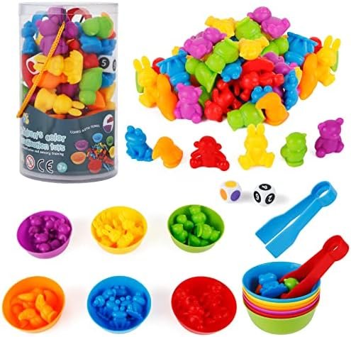 Jeux Montessori 2 3 4 5 Ans, Victse Jouet pour Comptage et Tri, Jeu de Tri Motricité Fine Jouet Educatif Enfants Classification des Couleurs(Animaux Ferme)
