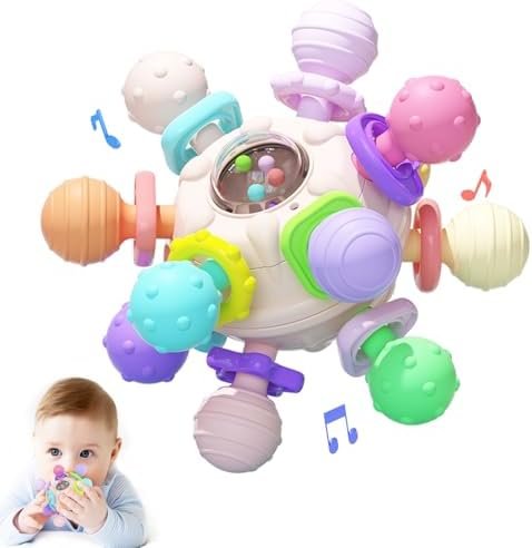 Jouet Bebe Dentition Pour Naissance 0-3 6 9 12 Mois, Jouet Bebe 1 an, Montessori Jeux d Eveil Enfant Hochet Sensorielle Balle, Cadeau Naissance fille Garçons-Bleu