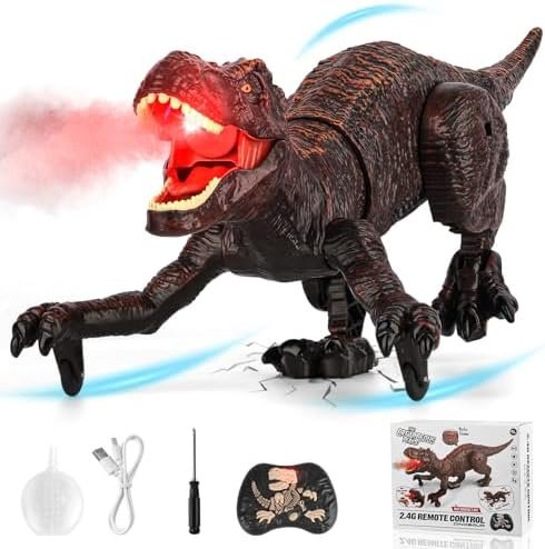Jouet Dinosaure Télécommandé Enfants, 2.4GHz RC Dino Robots avec Pulvérisation, Son et Lumière, Marche, Rugit, Rechargeable Interactif Dragon Jeu Educatif Cadeau pour Garçons Filles 5 6 7 8 9+ Ans