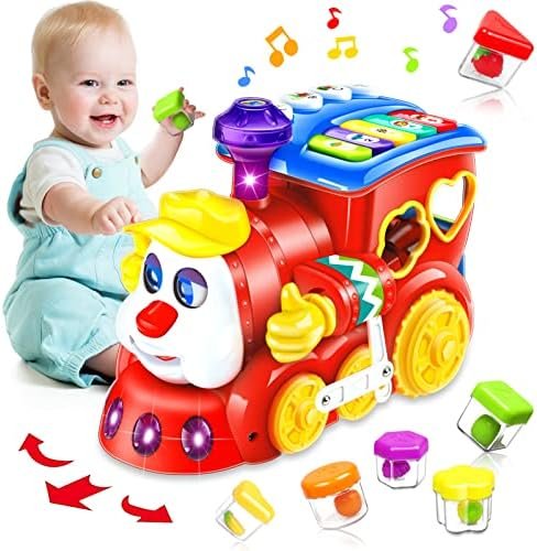 Jouet Enfant 1 an Garcon Fille Train Rouge Jouet Bebe 6 9 12 18 Mois avec Musique/Lumière Jouet Rampants Bébé Cadeau Enfant 1 Ans Jouet éducatif 1 2 3 4 Ans Garçon Fille Cadeau d'anniversaire de Noël