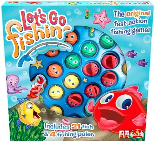Let's Go Fishin' Original - Jeu d'Action et d'Adresse pour Enfants à Partir de 3 ans - Jeu de Pêche - 21 Poissons - 4 Cannes à Pêche - 1 à 4 Joueurs -20 Minutes