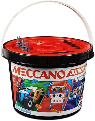 MECCANO - BARIL 150 PIECES MECCANO JUNIOR - 5 Modèles Différents A Construire - Jeu de Construction Avec 2 Outils - Alternative Aux Ecrans - Jouet Enfant 5 Ans Et +