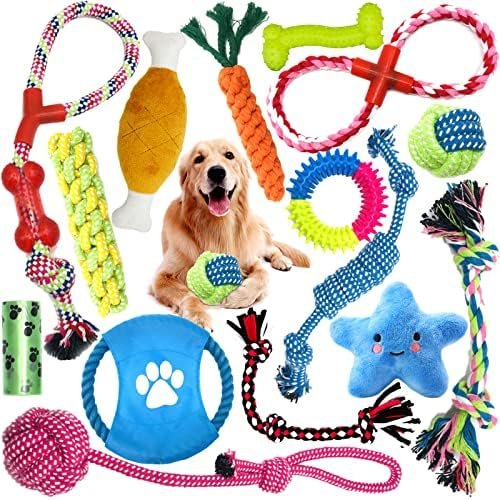 MUOIVG Ensemble Lot de 15 de Jouets, durables Indestructible Jouet à Mâcher Corde de Dentition pour Petit et Moyen Chien,Jouet Interactif