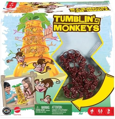 Mattel Games SOS Ouistiti, Jeu De Société et D'Adresse Familial Pour Enfants Et Adultes Avec 30 Singes, 30 Bâtons Multicolores Et 1 Dé Spécial, 2 À 4 Joueurs, Jouet pour Enfant de 5 ans et Plus, 52563