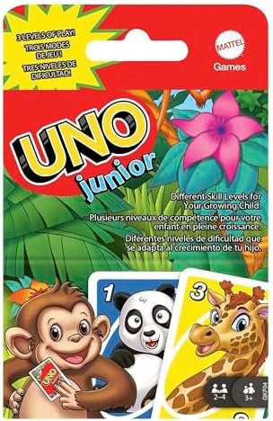 Mattel Games UNO Junior, Jeu De Cartes Familial pour Enfants Et Adultes, Jeu De Société pour Soirée Jeux en Famille Ou en Voyage, 2 À 4 Joueurs, Jouet pour Enfant de 3 Ans et Plus, GKF04
