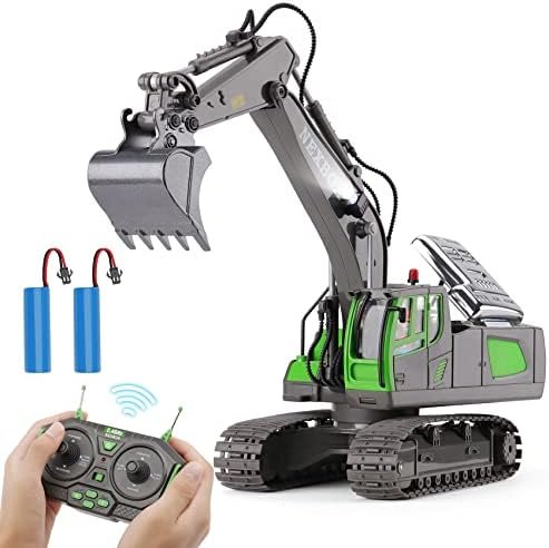NEXBOX Jouets Pelleteuse télécommandée pour Enfants - Pelleteuse RC avec Pelle métallique, Rotation 680°, lumière et Effets sonores, Noël Cadeau Anniversaire Garçon 3+ Ans