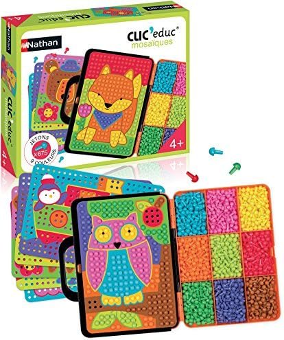 Nathan - Clic Educ Mosaïques - jeu de société - jeu d'apprentissage et reconnaissance des couleurs - développe la motricité fine et la créativité - 675 pions - loisirs créatifs - enfant 4 ans