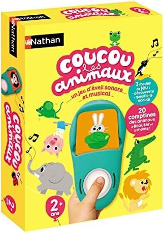 Nathan - Coucou les Animaux, Jeu d'Eveil Sonore et Musical Interactif, Jeu Educatif, Cartes Electronique, Découvre les Animaux en Chanson à travers 20 Comptines, Jouet enfant 2 ans