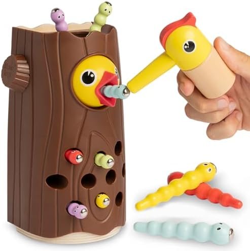 Nene Toys Petit Pic-vert, Jouet Magnétique pour Enfants 2 Ans – Jeu Éducatif en Bois pour Tout-Petits, Améliore la Motricité Fine et la Reconnaissance des Couleurs – Cadeau pour Garçons Filles 2 3 Ans