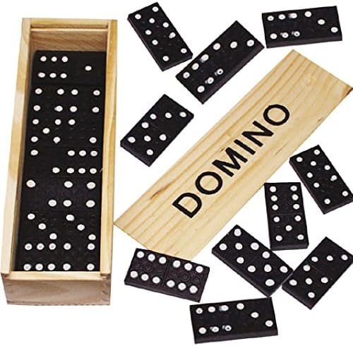 PARENCE : Jeu traditionnel de Domino - 28 pièces plus Boîte en bois et couvercle coulissant Enfant Et Adultes couleur Noir