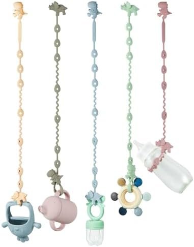 PandaEar Lot de 5 sangles de jouets pour bébé - Harnais de dentition en silicone pour biberons, poussettes, chaises hautes, berceaux