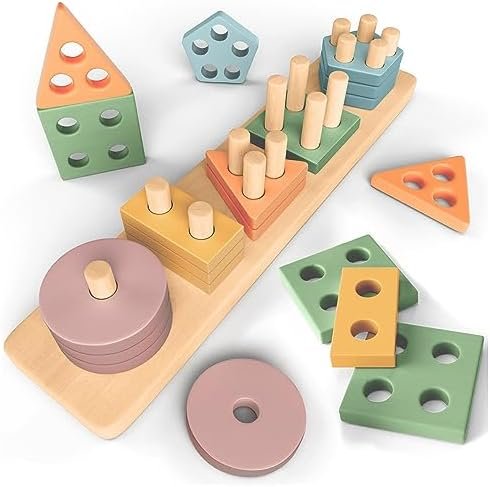 Sweety Fox Jouets Montessori à Empiler et de Tri 1 2 3 Ans - Jouet d'Activité et de Développement en Bois Couleurs Pastel - Jeux Montessori pour Tout-Petits 1 an