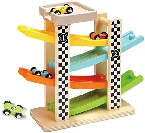 TOP BRIGHT Jouet Rampe de Course en Bois pour Garçon 2 Ans,Jeu Voiture pour 12 18 Mois,Cadeau Jouet Rampe de Voiture pour Enfant 1 an