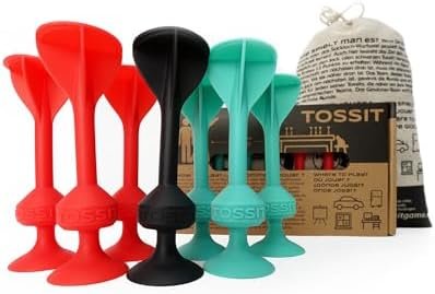 TOSSIT Jeu fléchette Ventouse, pétanque intérieur extérieur pour Sol et Mur, Silicone Puissant et Durable, Starter Pack, Rouge Cyan