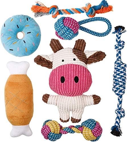 Toozey Jouet pour Chien - 7 Jouets Durables pour Chiots et Petits Chiens - Peluche Non Toxique en Coton Naturel