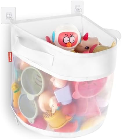 UNEEDE Rangement Jouet Bain, Filet Jouet Bain Bebe, Organiseur de Jouets de Bain avec 4 Crochets Adhésifs, Rangement Jouet Baignoire, Filet Jouet Bain de bébé, Rangement de Jouets de Bain pour bébé