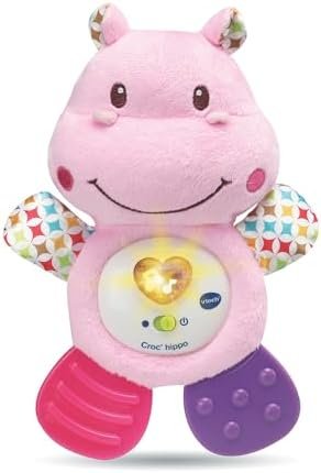 VTech - Croc' Hippo Rose, Peluche Bébé Interactive et Apaisante, Éveil Musical, Jouet de Dentition, Cadeau de Naissance - Contenu en Français