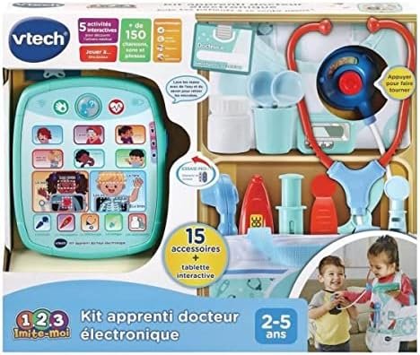 VTech - Kit Apprenti Docteur Électronique, Mallette Docteur avec Tablette Enfant Interactive et Jeux Éducatifs, 16 Pièces et Accessoires de Jeu, Cadeau Enfant de 2 Ans à 5 Ans - Contenu en Français