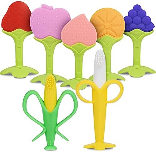 Vicloon Anneaux De Dentition,7pcs Anneau Dentition Bebe Silicone Refrigerants,jouet De Dentition Pour Bébé Ensemble Anneaux De Dentition Doux Sans Bpa Pour Garçons et Filles