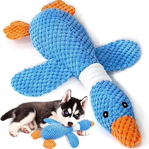 Vitscan Jouets en forme d'oie indestructibles améliorés pour chiens à mâcher agressifs de petite, moyenne et grande race, jouets couineurs froissés pour chien en peluche, jouets à mâcher pour les