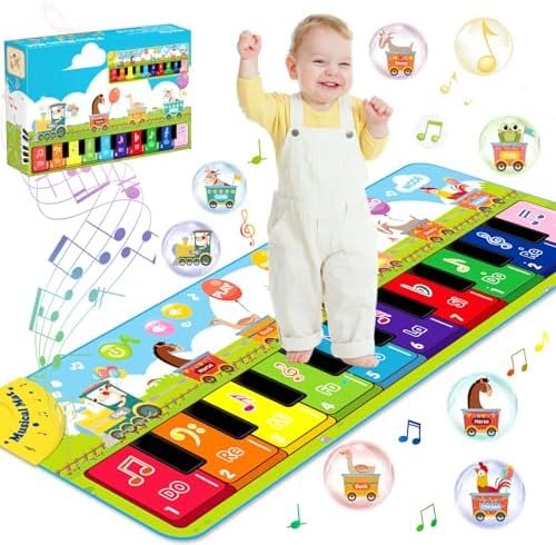ZLPBAO Tapis Piano Bebe avec 7 Animaux, Tapis de Danse Musical Clavier Jouets Bébés 1-5 Ans, Tapis de Danse pour Enfants, Cadeaux d'anniversaire, de Noël, Jouets Musicaux pour Bébés Garçons Filles